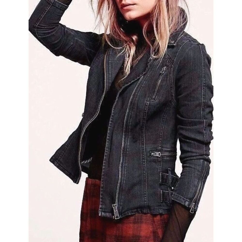 Gray Moto Jacket | Fitted Zip-Up Biker/Distressed Denim Look Lightweight Jacket
